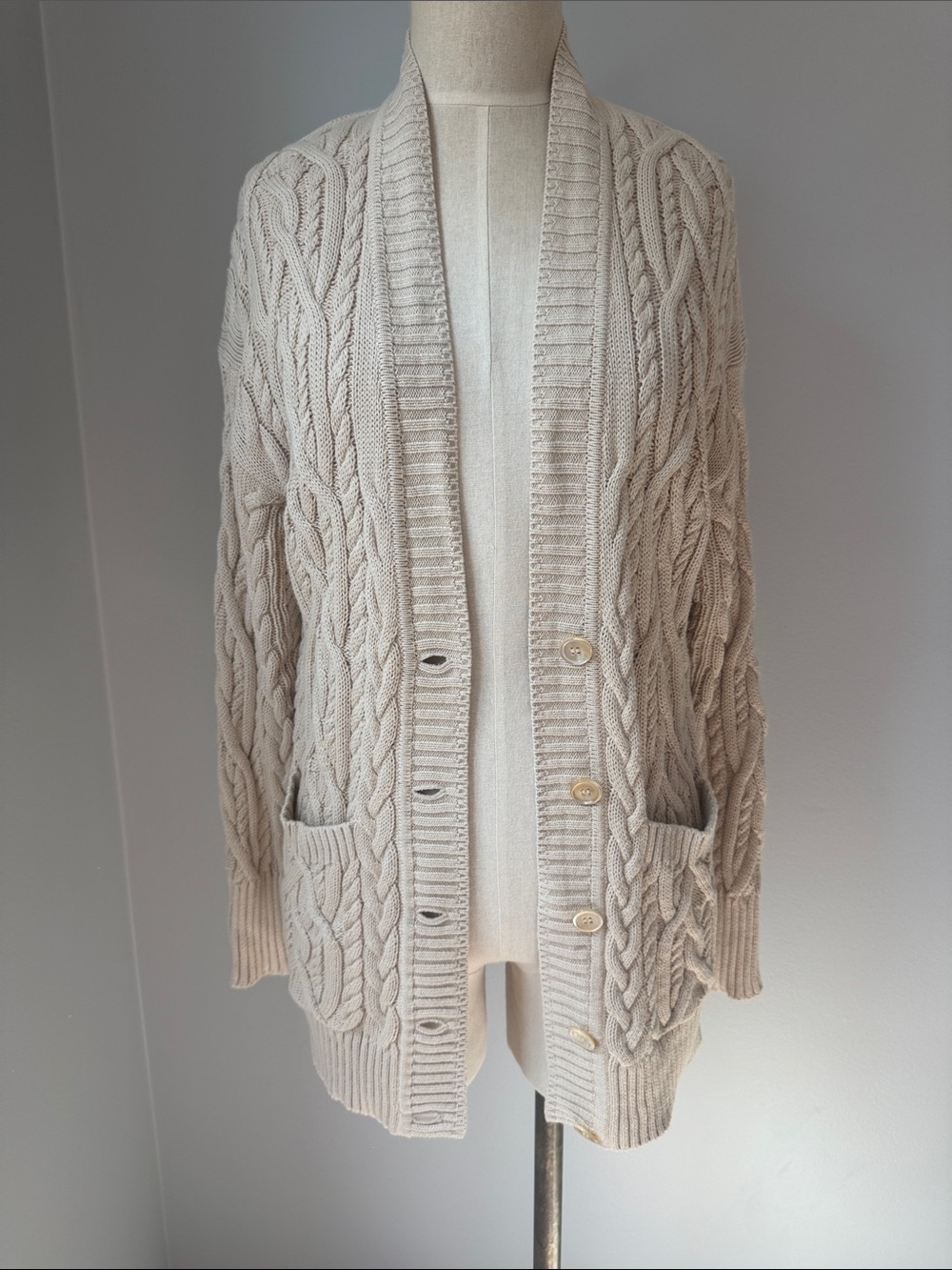J. Crew Cream Chunky Cable Knit Button-Front Women’s Cardigan Sweater Size Small